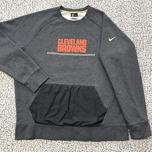 Nike Cleveland Browns Mens XXL Sweatshirt Gray Crewneck Pullover Front Pocket - Picture 1 of 13